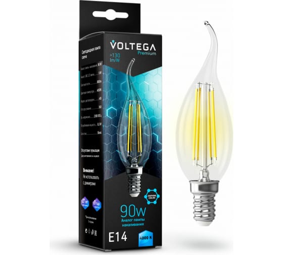Лампа светодиодная Voltega E14 свеча на ветру 9W 4000К 7133