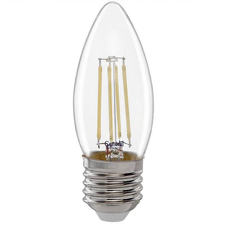 Лампа * светодиод. General свеча GLDEN-CS-8-230-E27-4500 филамент прозр.